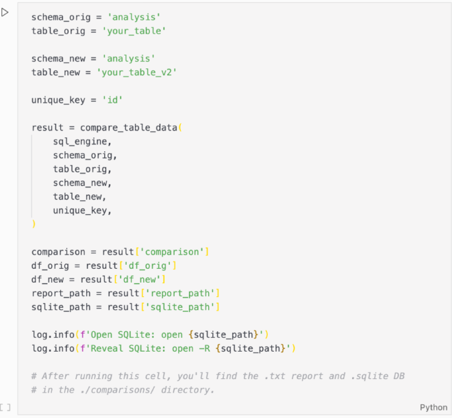 Screenshot of sql_data_compare - Table Config