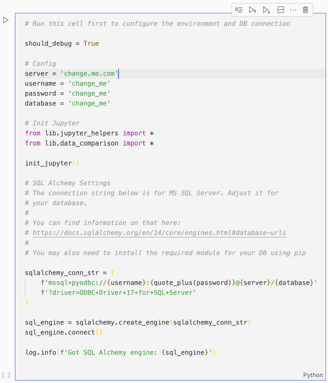 Screenshot of sql_data_compare DB Config